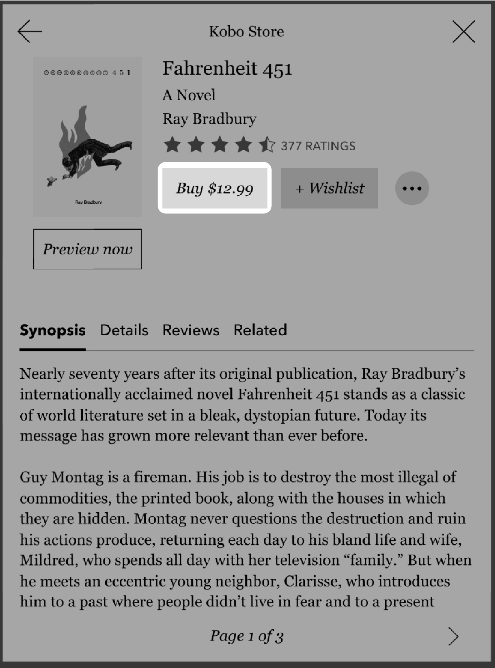 Kobo eReader Store screen with the Buy button highlighted.