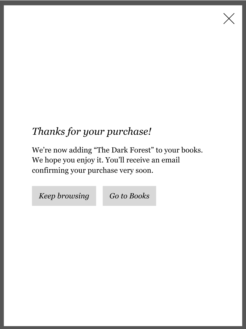 Kobo eReader purchase confirmation screen with the Keep browsing and Go to Books button highlighted.