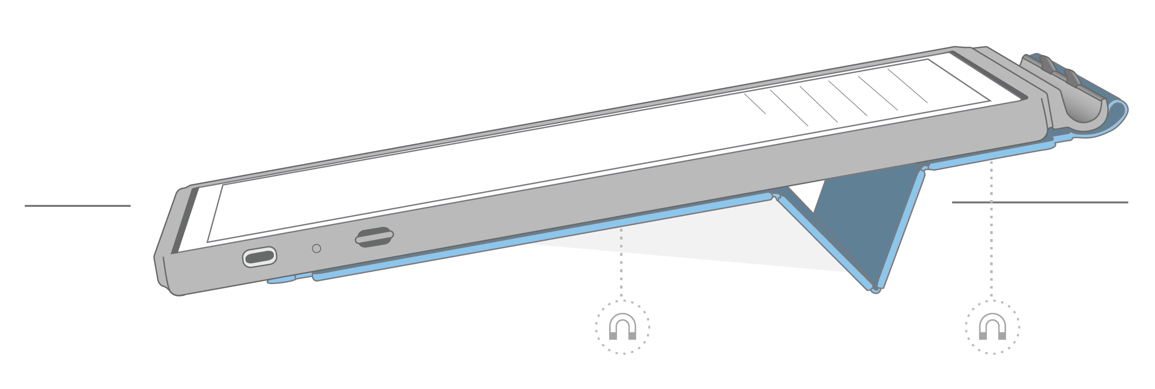 Illustration af et Kobo SleepCover foldet til en stander.