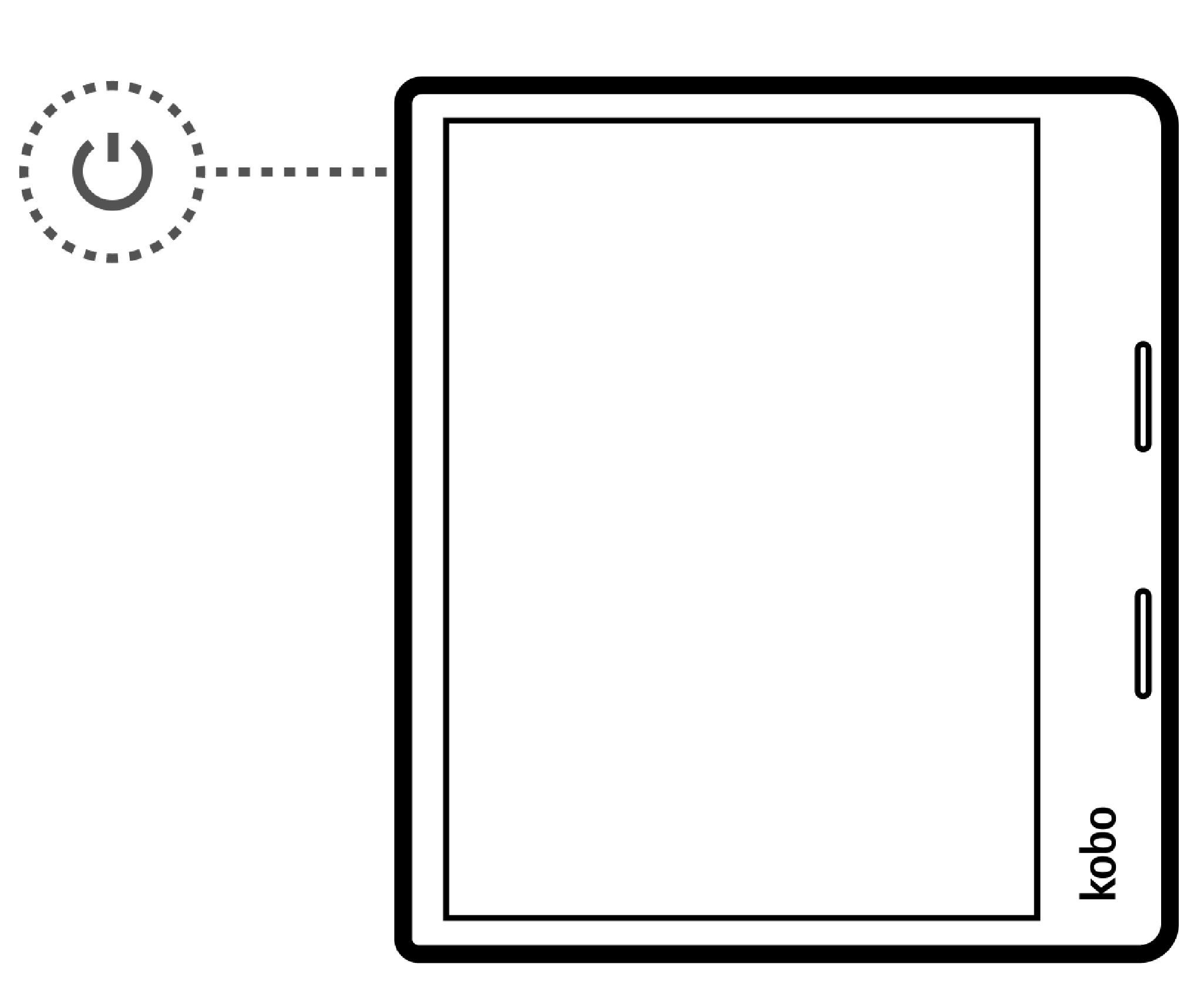 Illustration of Kobo eReader and the power button indicator on the left.