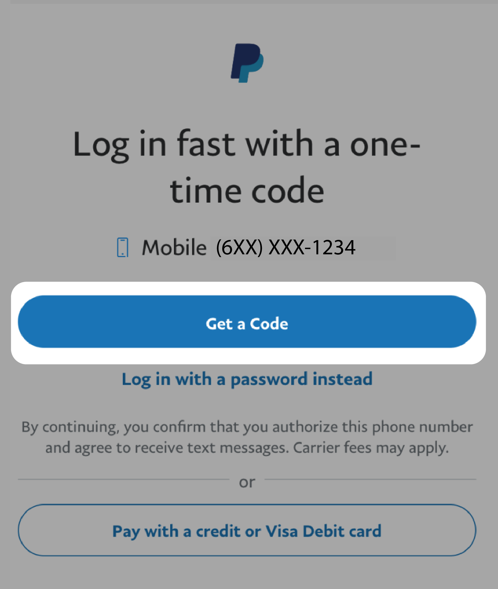 PayPal Krijg een code-knop gemarkeerd.