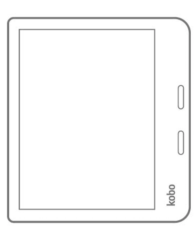 An illustration of a Kobo eReader with page turn buttons.