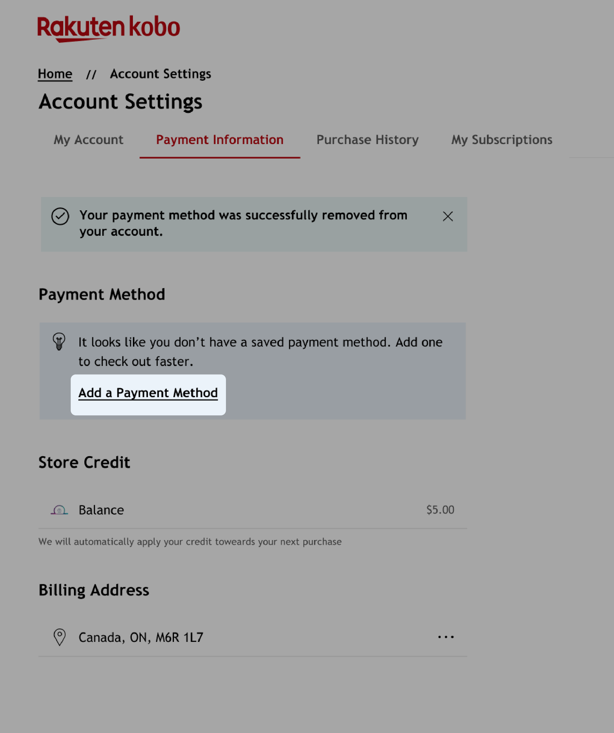 Payment Information tab with the Add a Payment button highlighted.