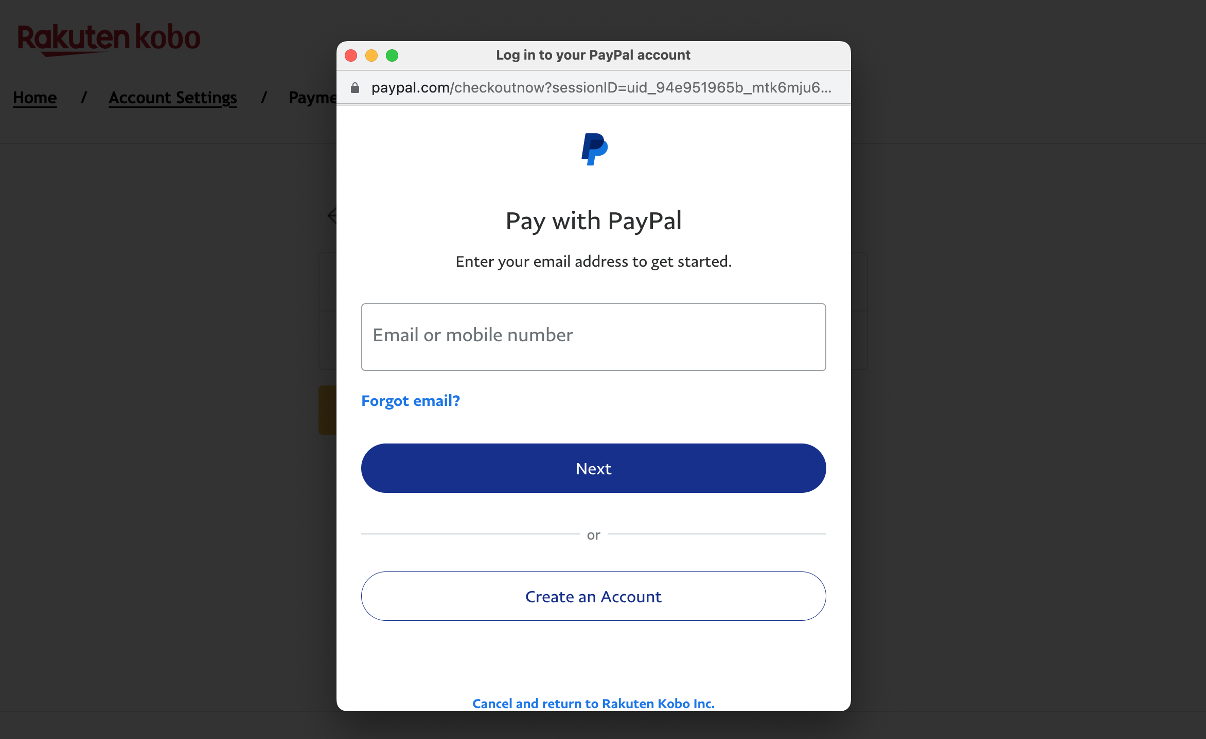 Pay with Paypal pop up screen with sign in credentials highlighted.
