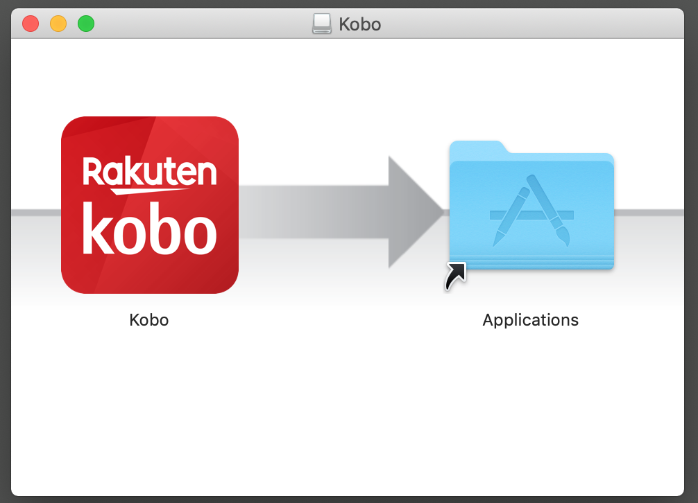 Kobo App icon and the Applications icon, with an arrow in between the two icons.