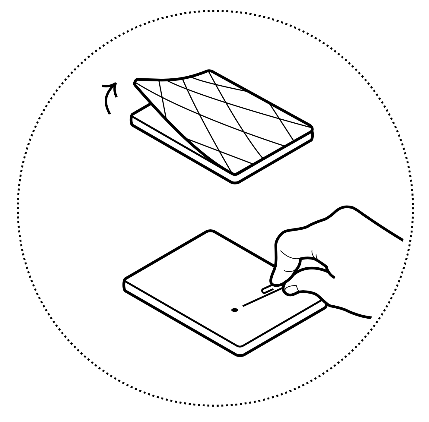 Illustration of a Kobo eReader inserting a pin to the back of the device.
