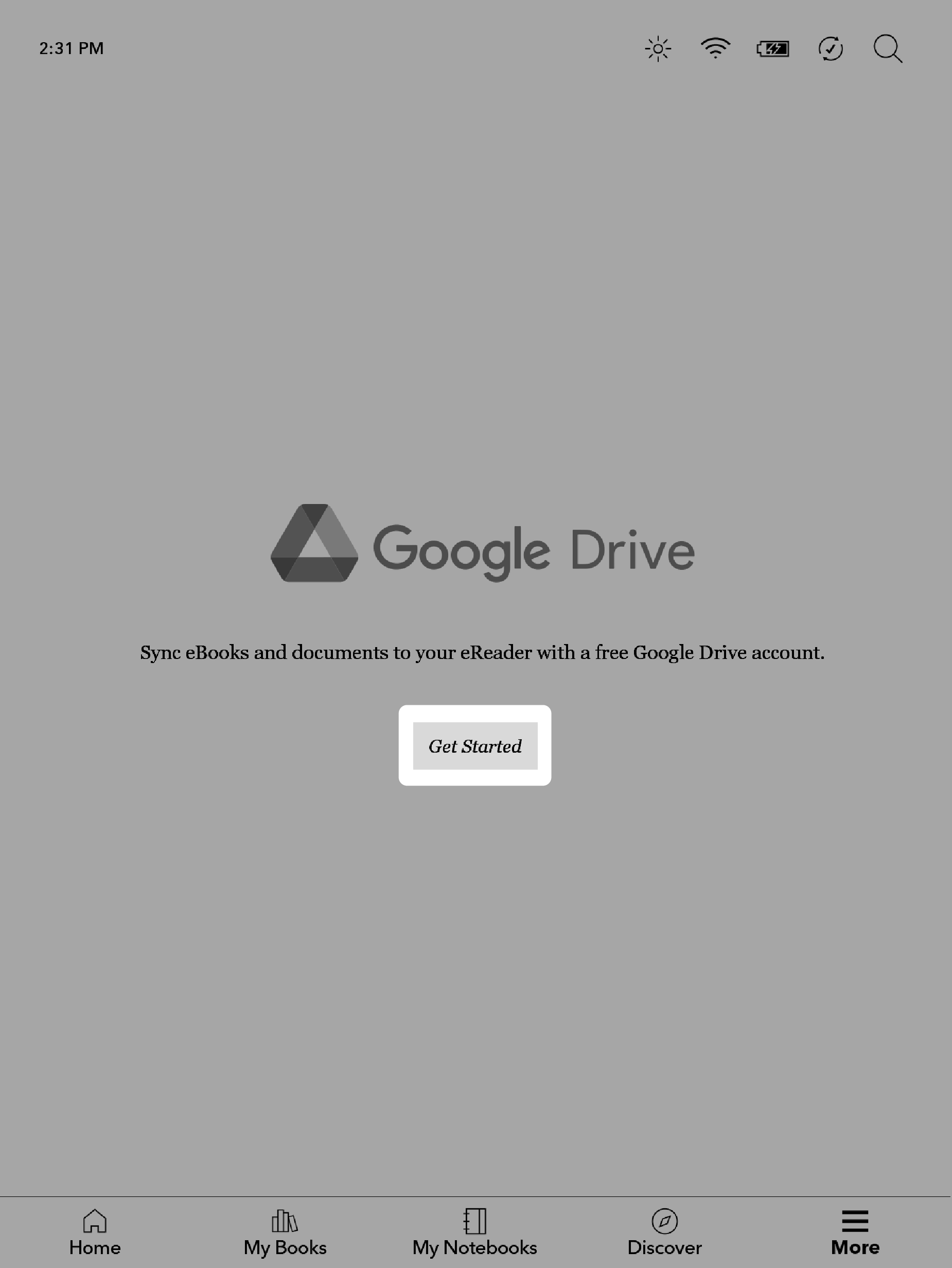 Google Drive sign-in screen with the Get Started button highlighted.