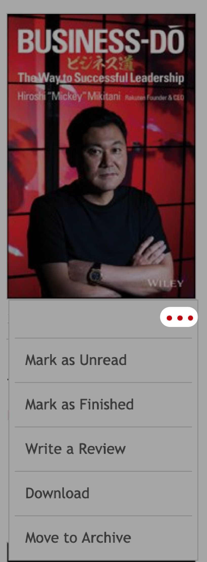 Kobo.com Book menu with the More icon highlighted.