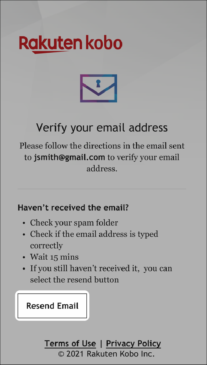A Verify your email address pop-up messag with the Resend Email button highlighted.