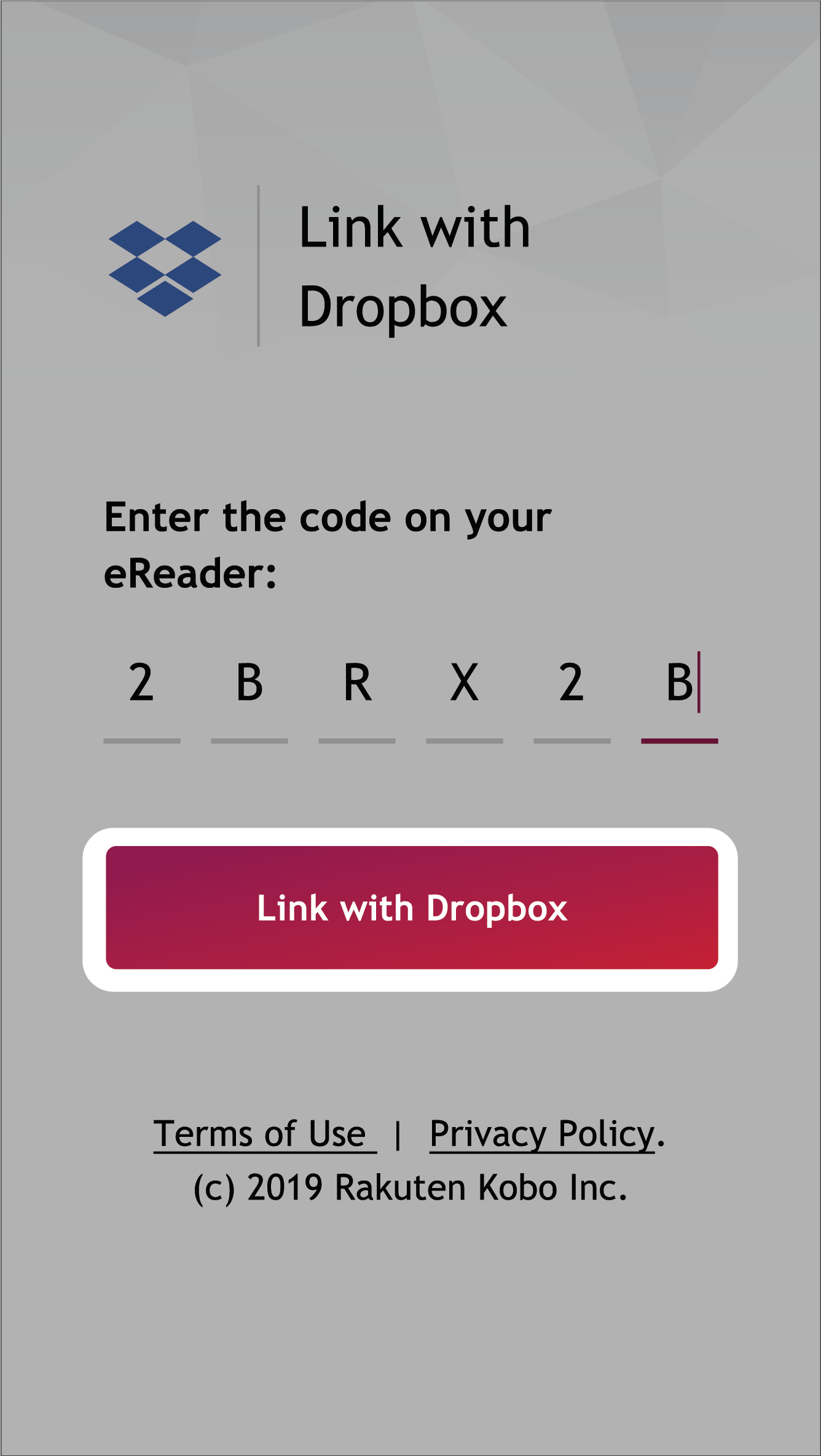 Fenêtre Associez Kobo à Dropbox avec le bouton Associer Kobo à Dropbox mis en évidence.