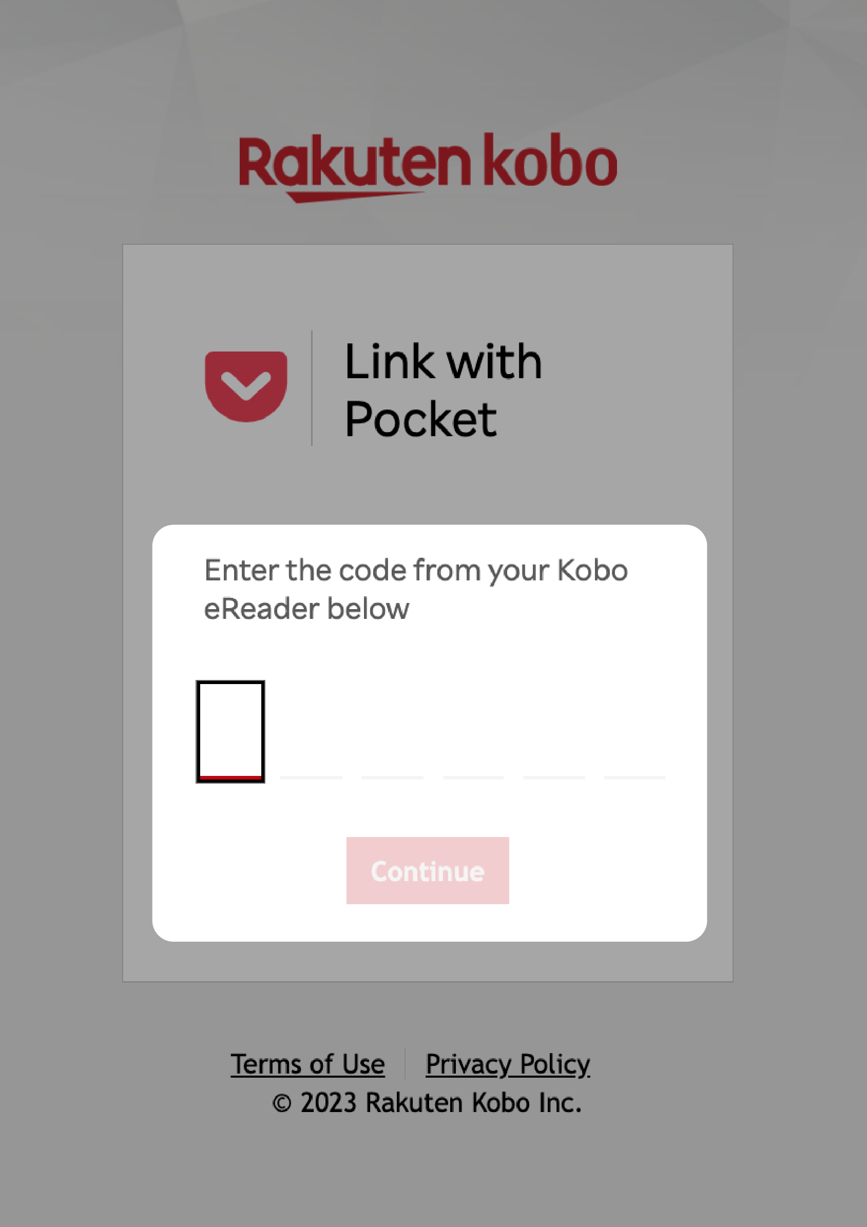 Bildschirm "Mit Pocket verknüpfen" mit hervorgehobenem Code-Feld.