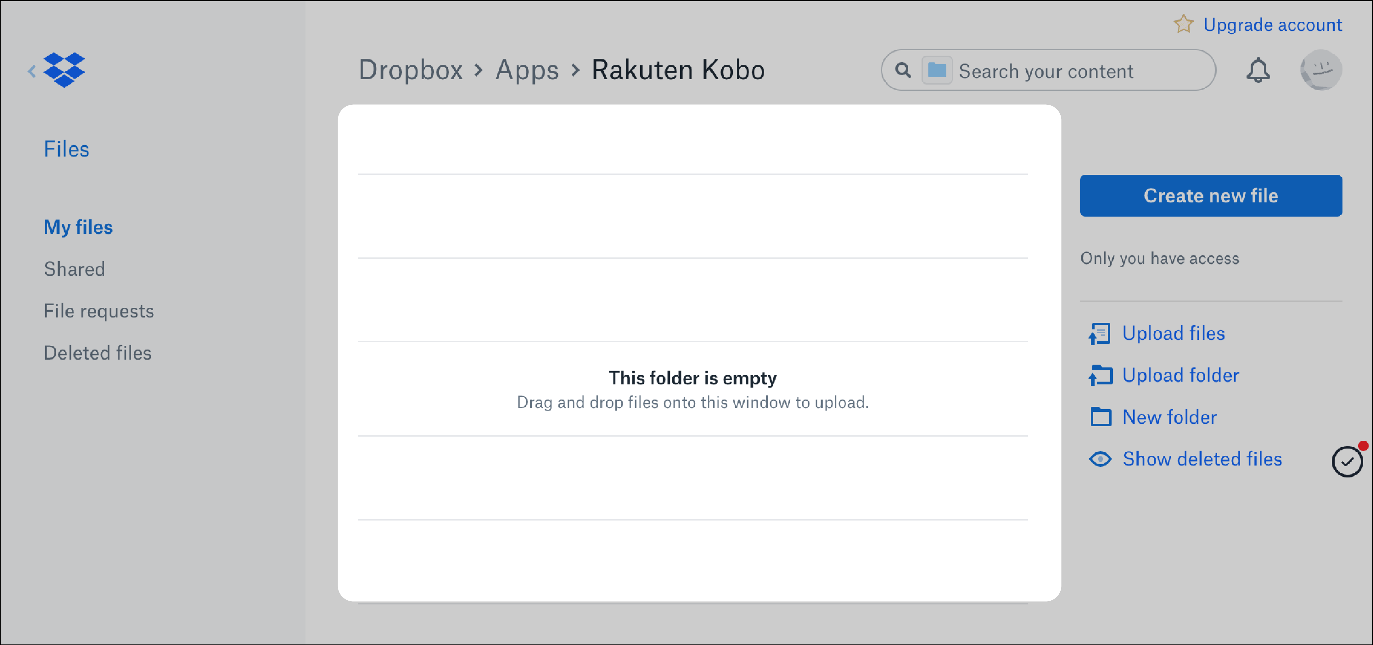 Dropbox-startskärm med mappfältet markerat.