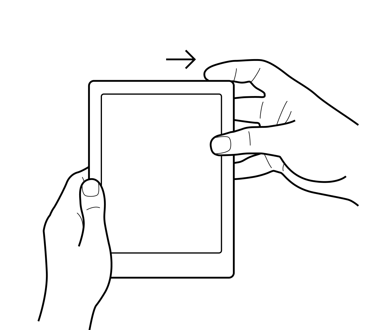 Illustrazione di una mano che tiene un eReader Kobo e fa scorrere il comando di accensione nella parte superiore del dispositivo.