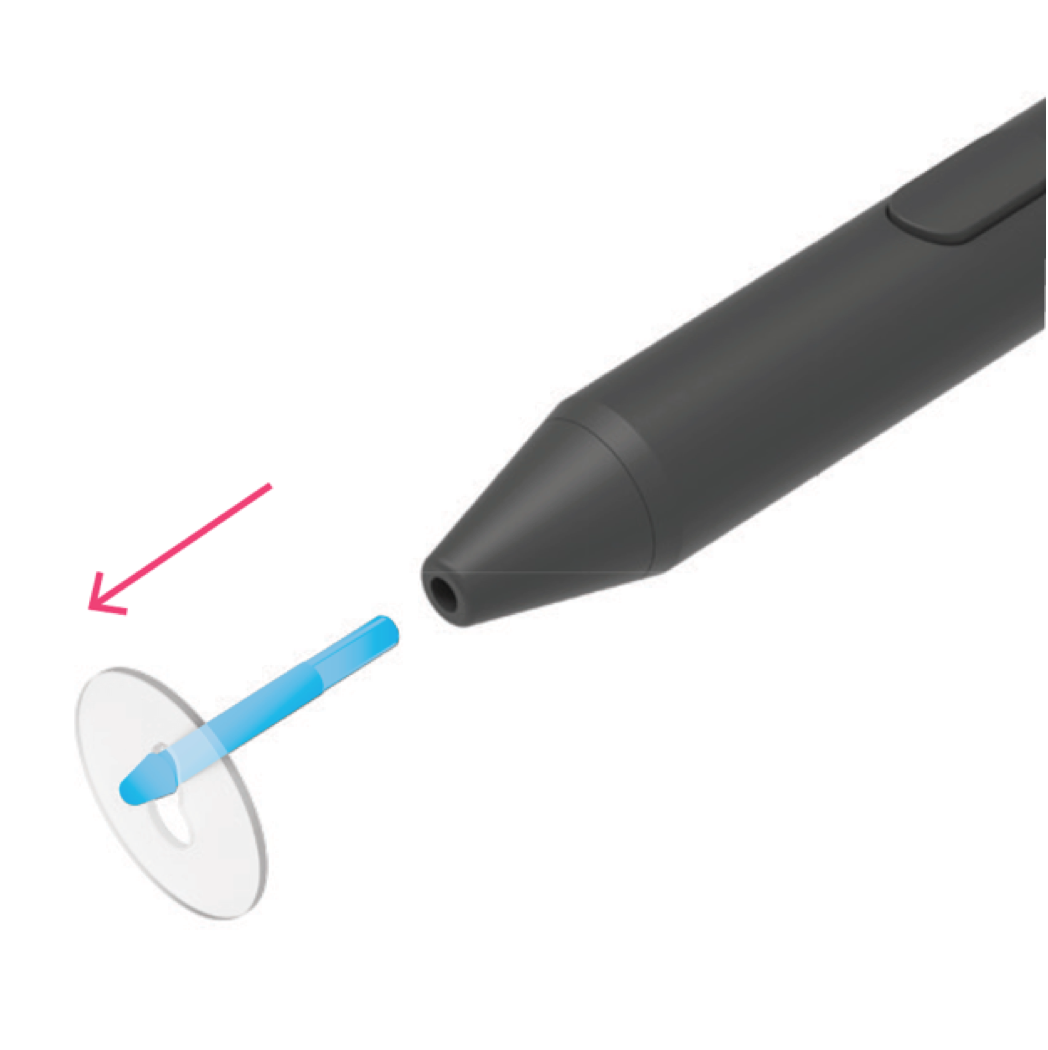 Illustration of removing a Kobo Stylus tip using the tip removal tool.