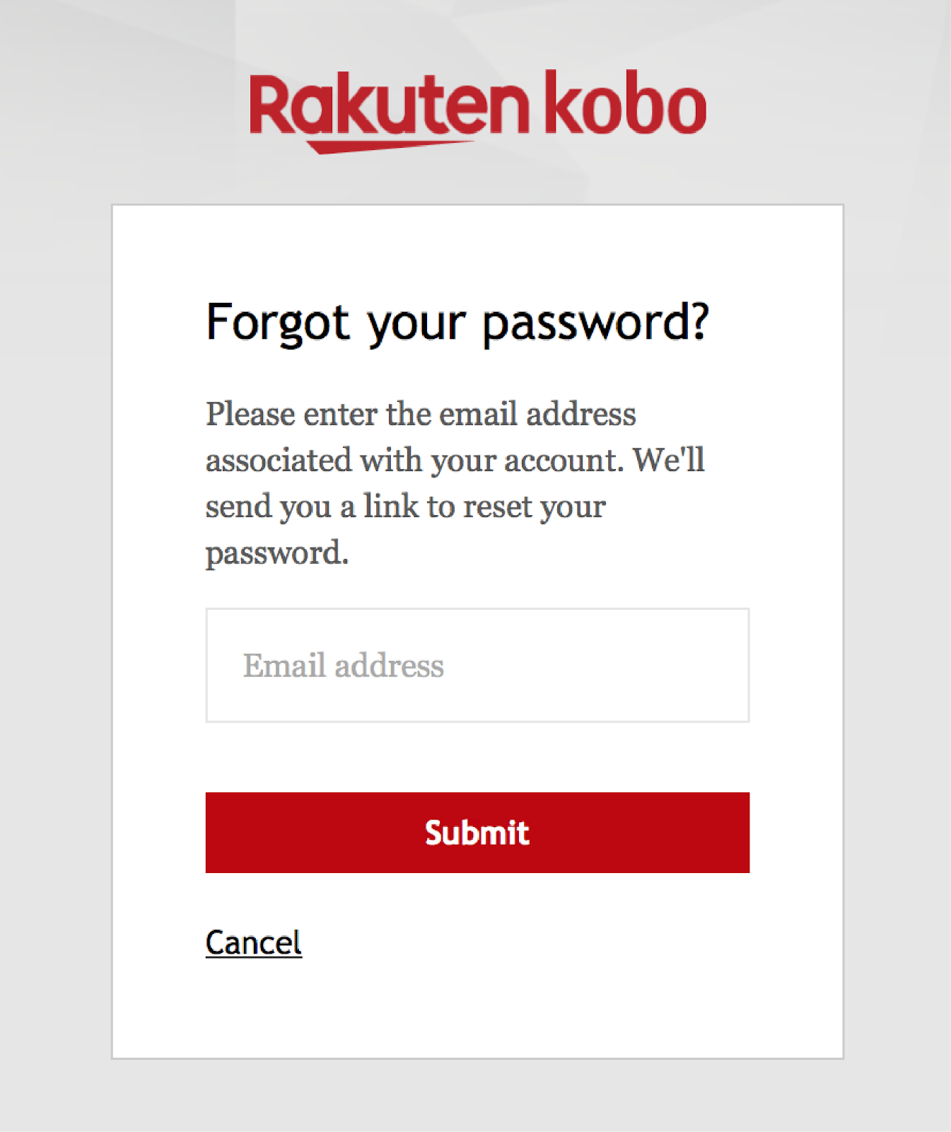 A menu that reads Forgot your password with the email address field highlighted.