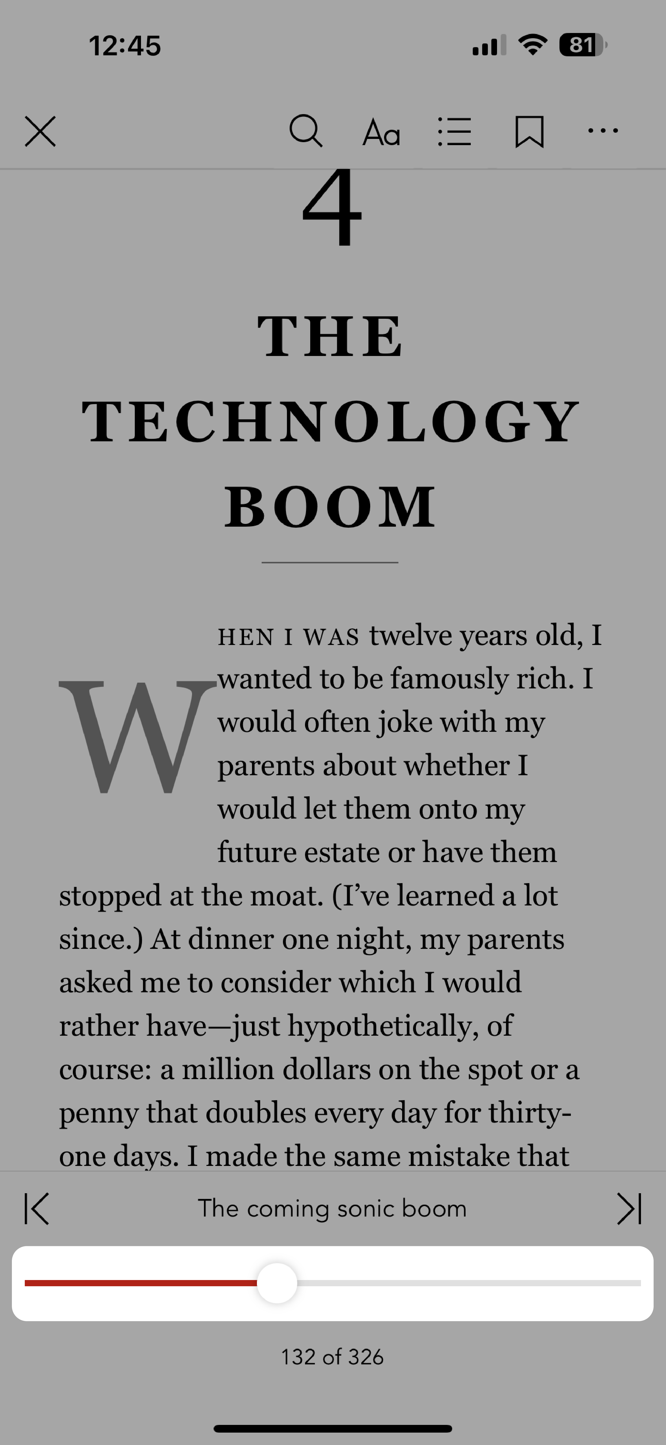 Kobo Books app with the page scrubber highlighted.