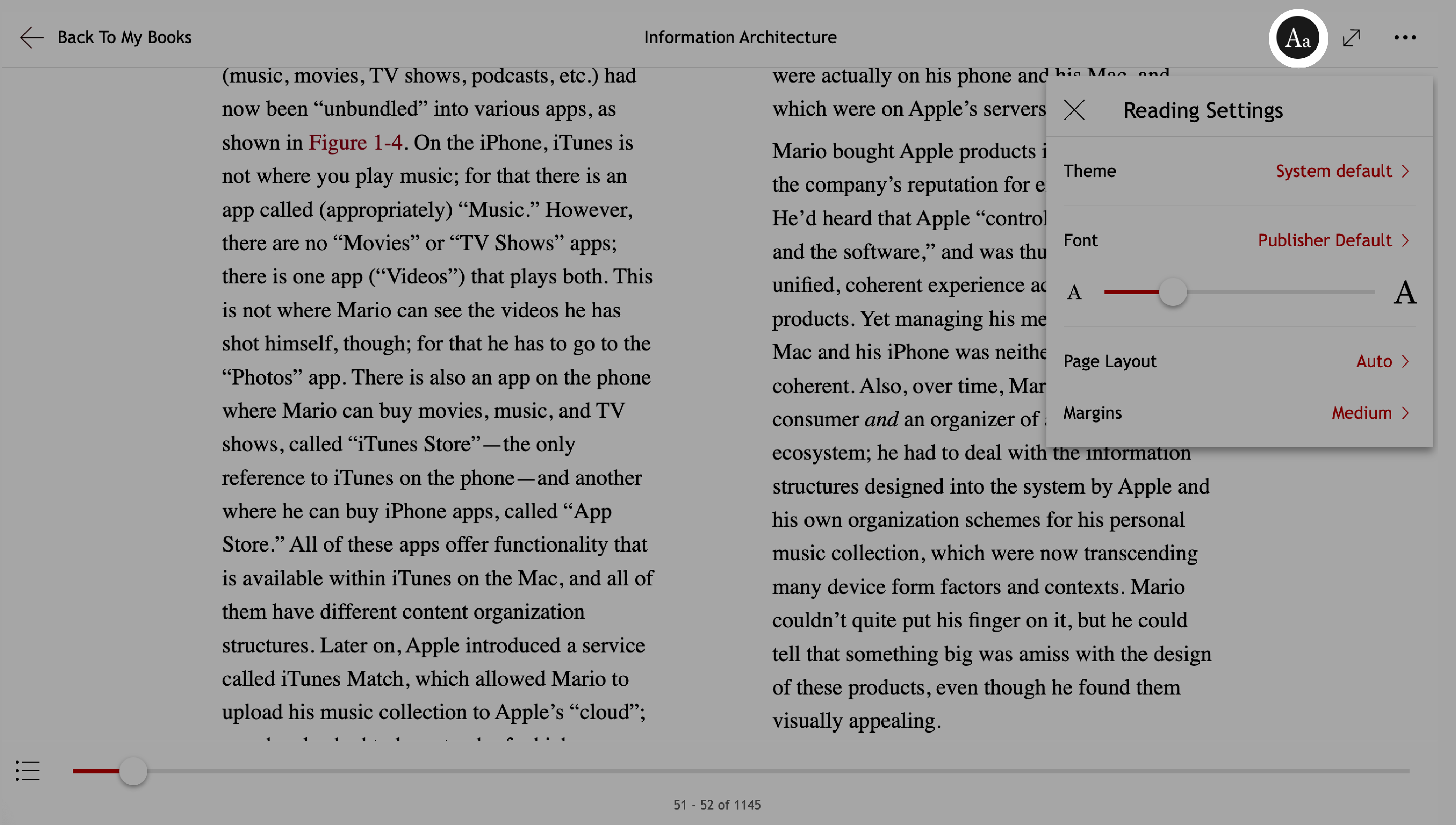 Web Reader with the Font icon highlighted near the top right of the screen. 