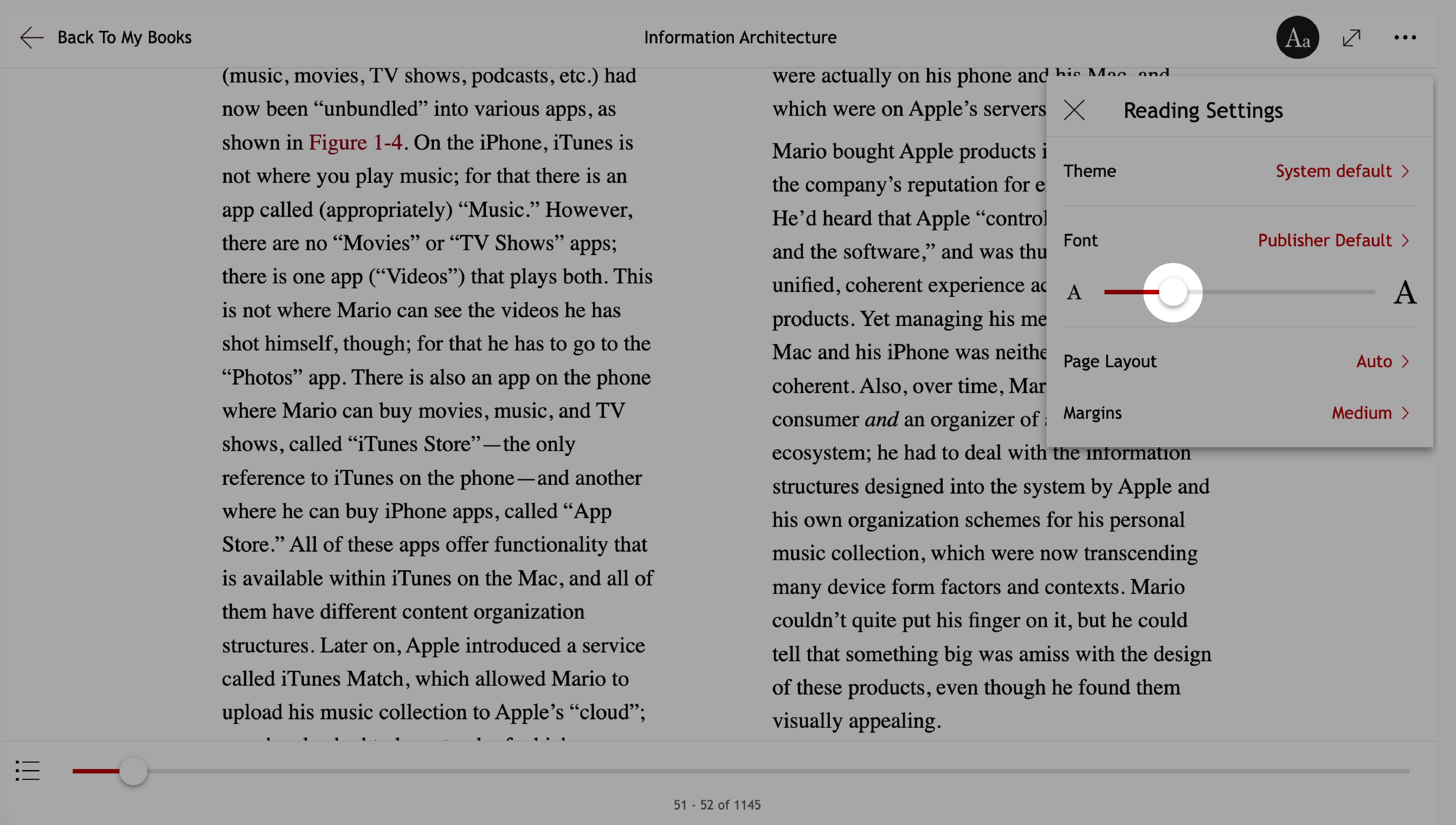  Web Reader with the Font size scrubber highlighted.