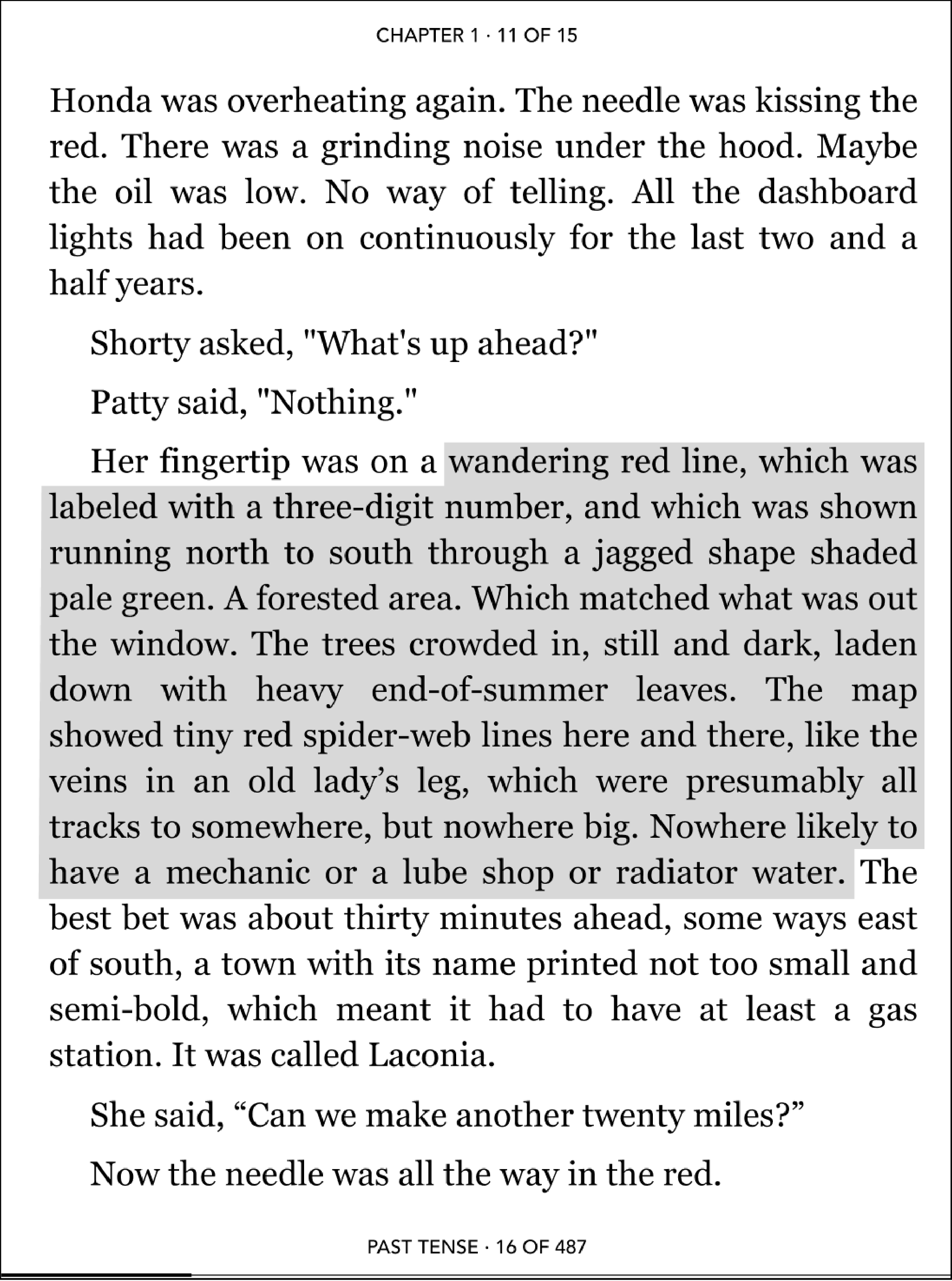 Kobo eReader reading view with a sentence highlighted.