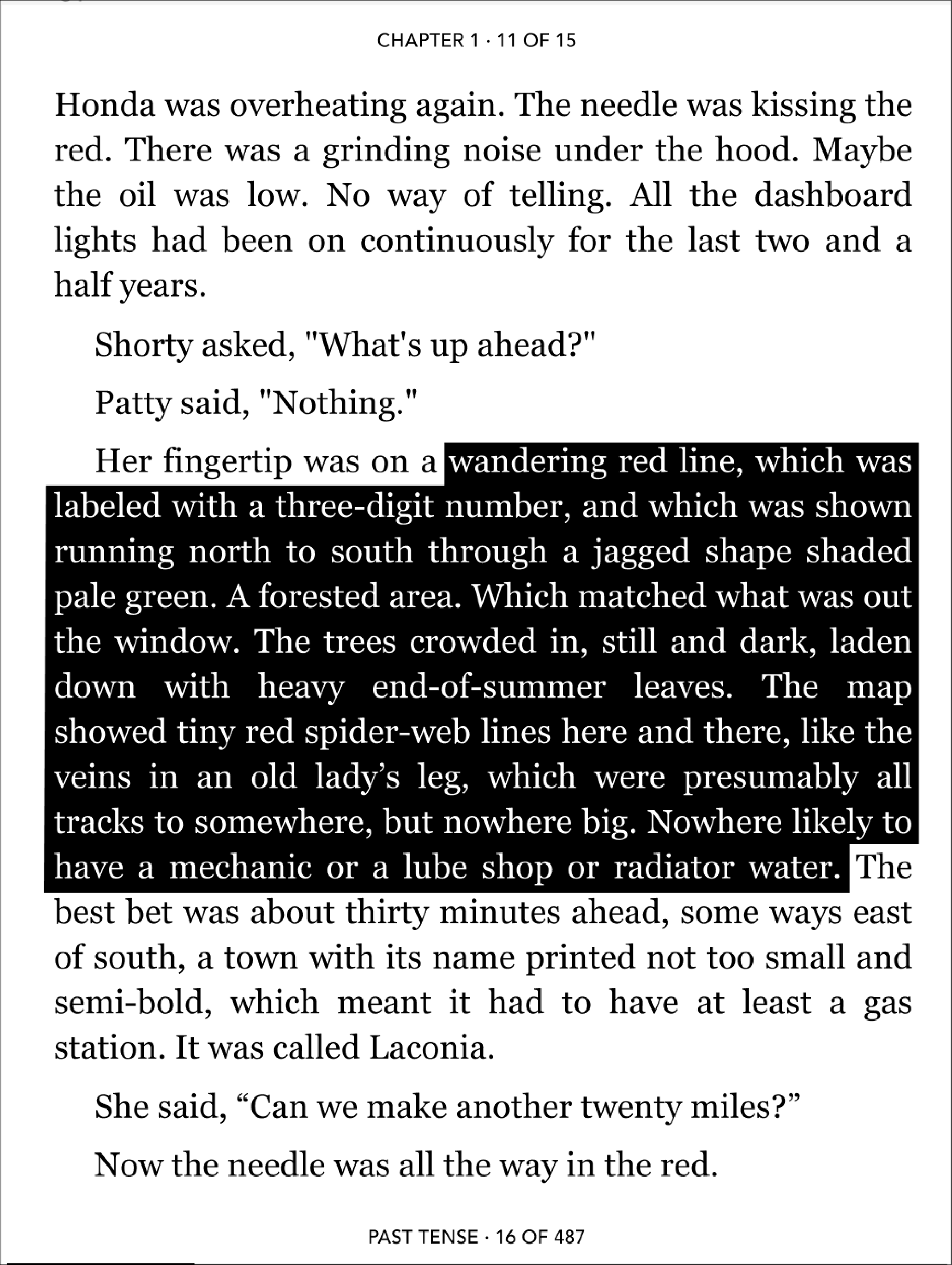 Kobo eReader reading view with a sentence highlighted.