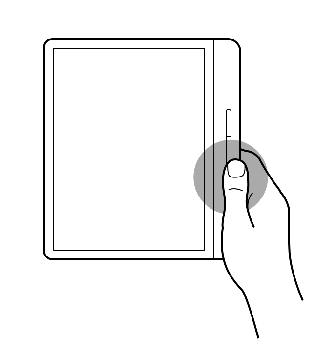 Illustrazione di una mano che preme il comando per girare pagina su un eReader Kobo.