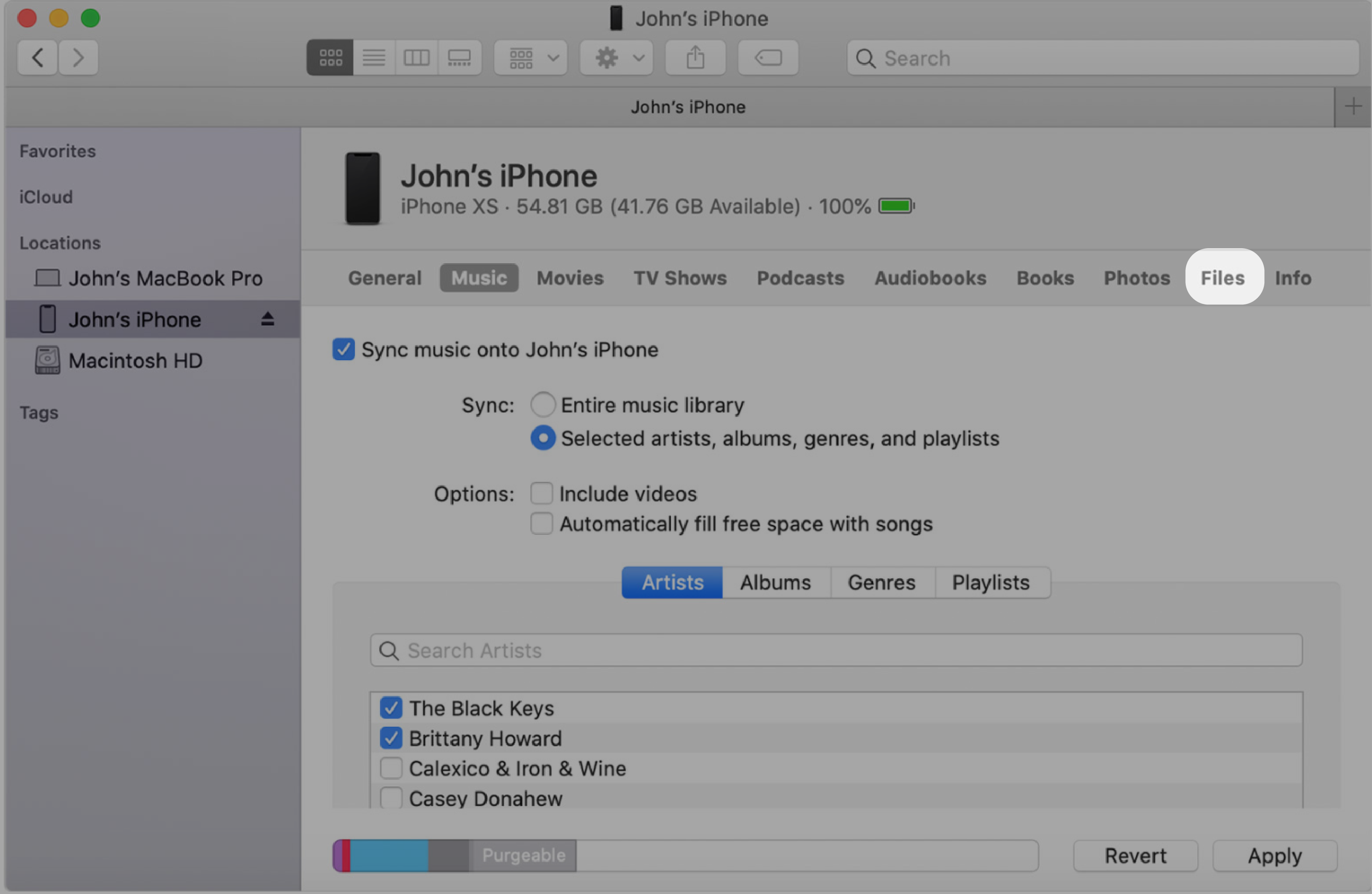 Visualizzazione di iTunes con l'opzione File evidenziata.