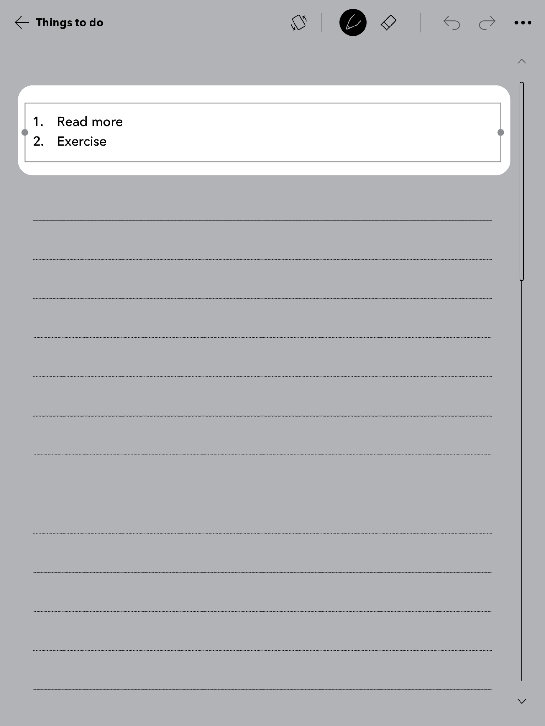 Notebook view with the handles around a textbox highlighted.