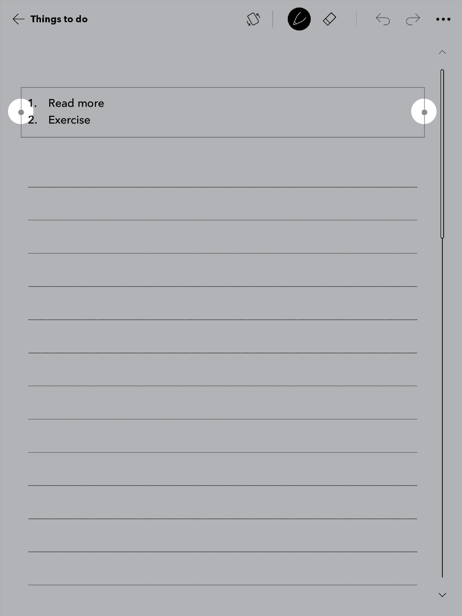 Notebook view with the handles around a textbox highlighted.