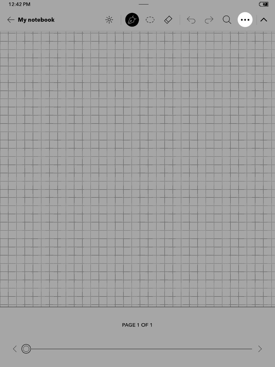 Kobo eReader Notebook view with the three dots  menu icon highlighted.