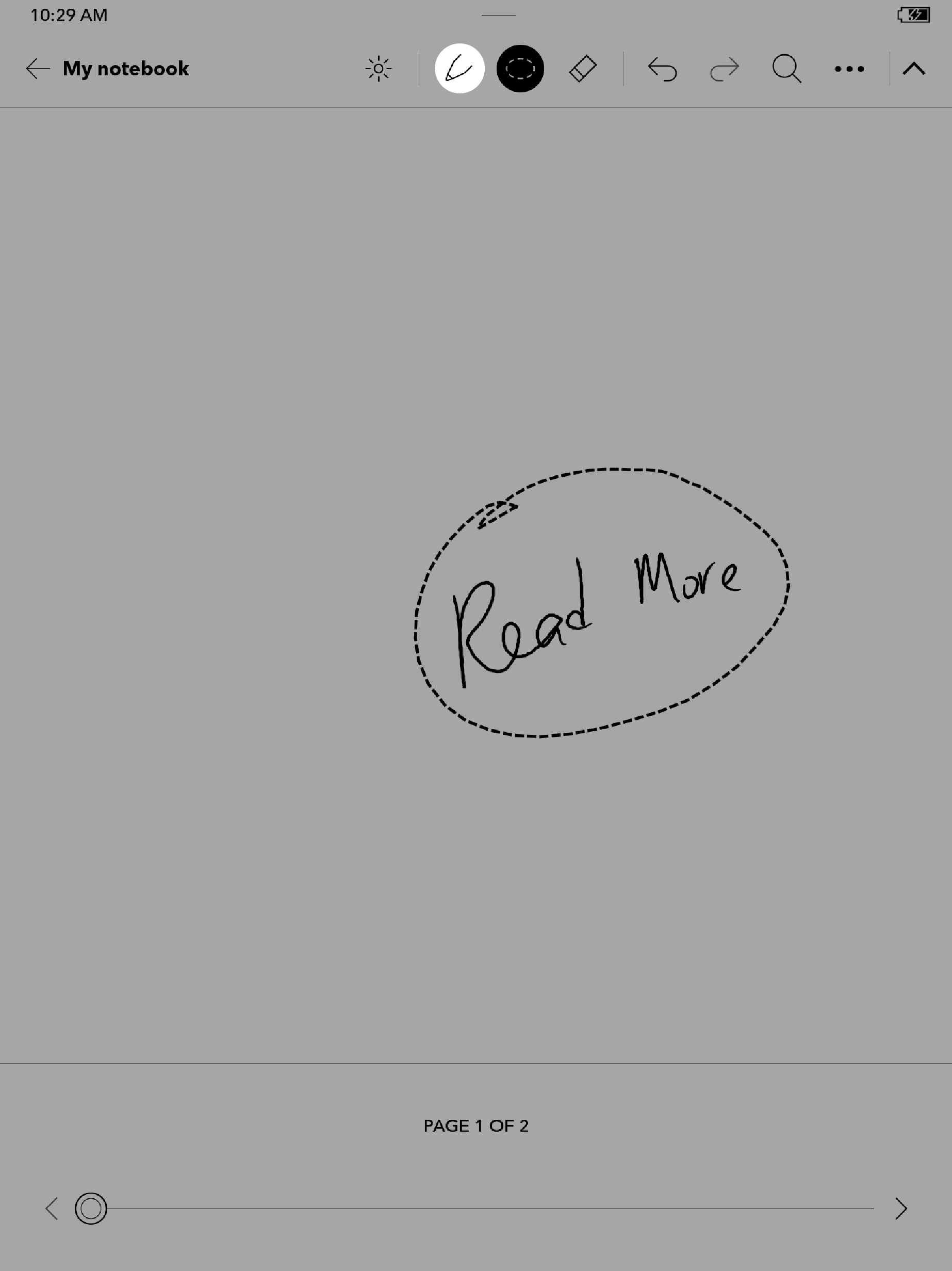 Notebook view with the pen icon highlighted.