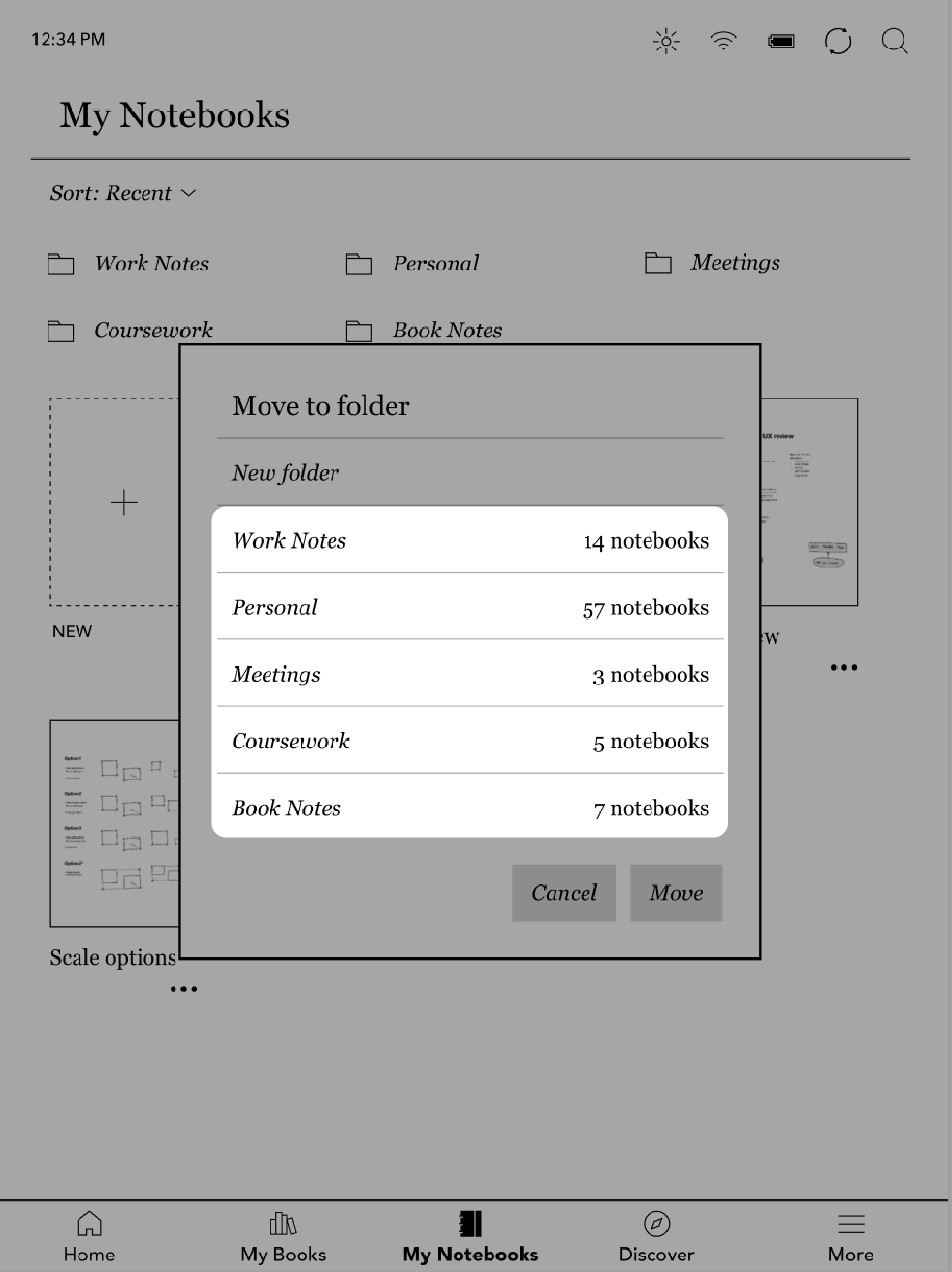 Vyn Min anteckningsbok med Mappar markerad.