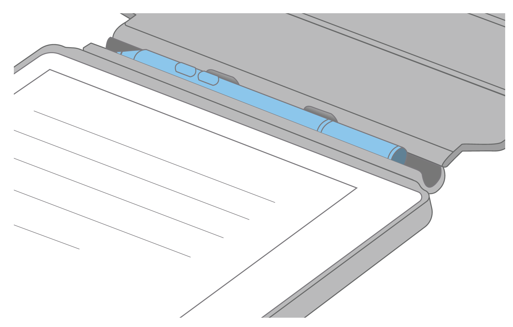 Abbildung eines Kobo Stylus, der im SleepCover installiert ist.