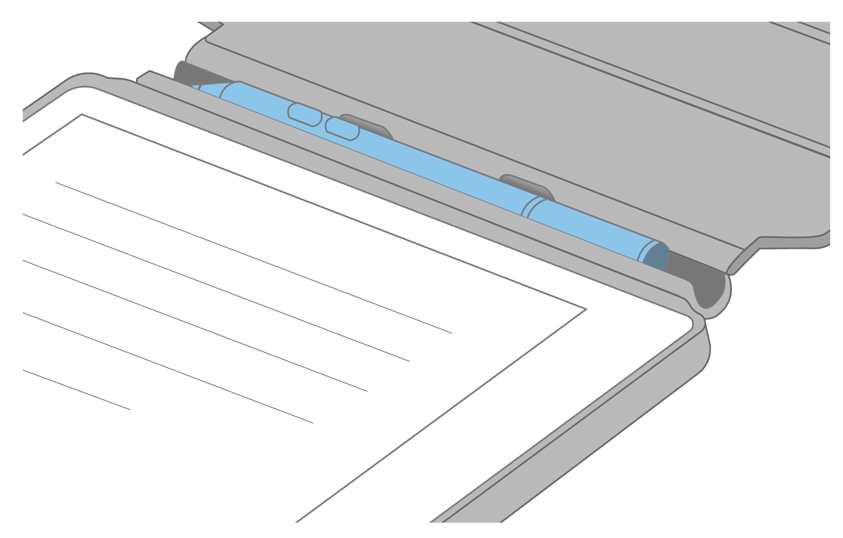 Illustration d'un Kobo Stylus rangé dans un étui SleepCover.