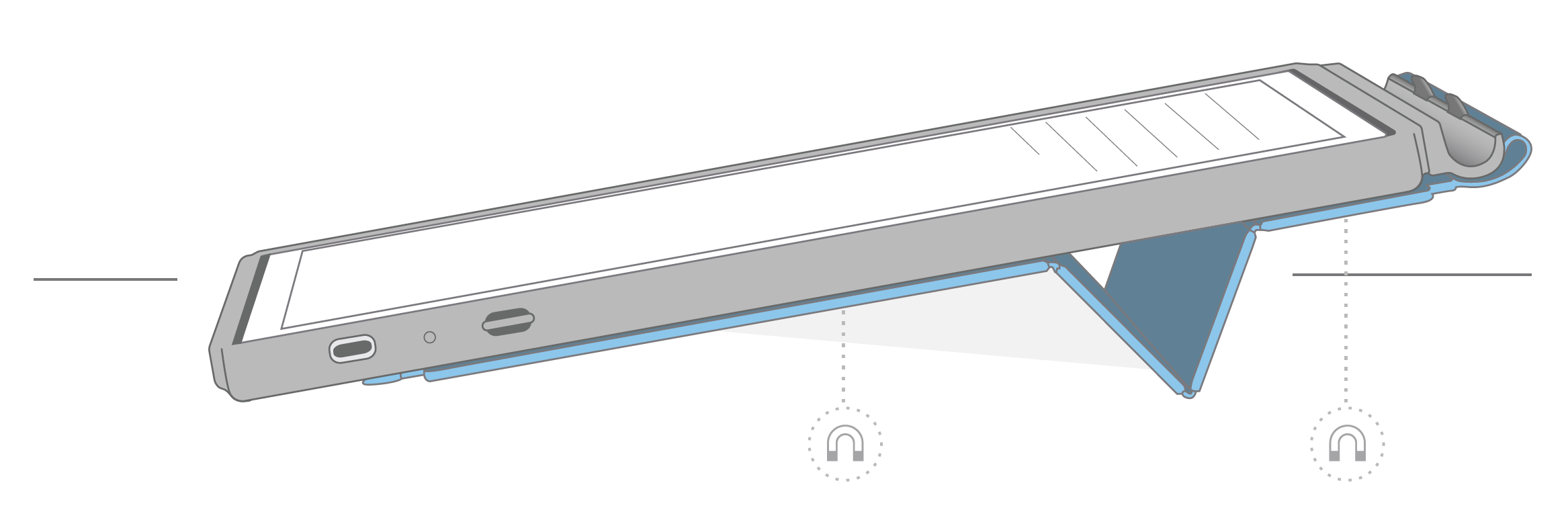 Illustration d'un étui SleepCover Kobo plié de manière à former un support.
