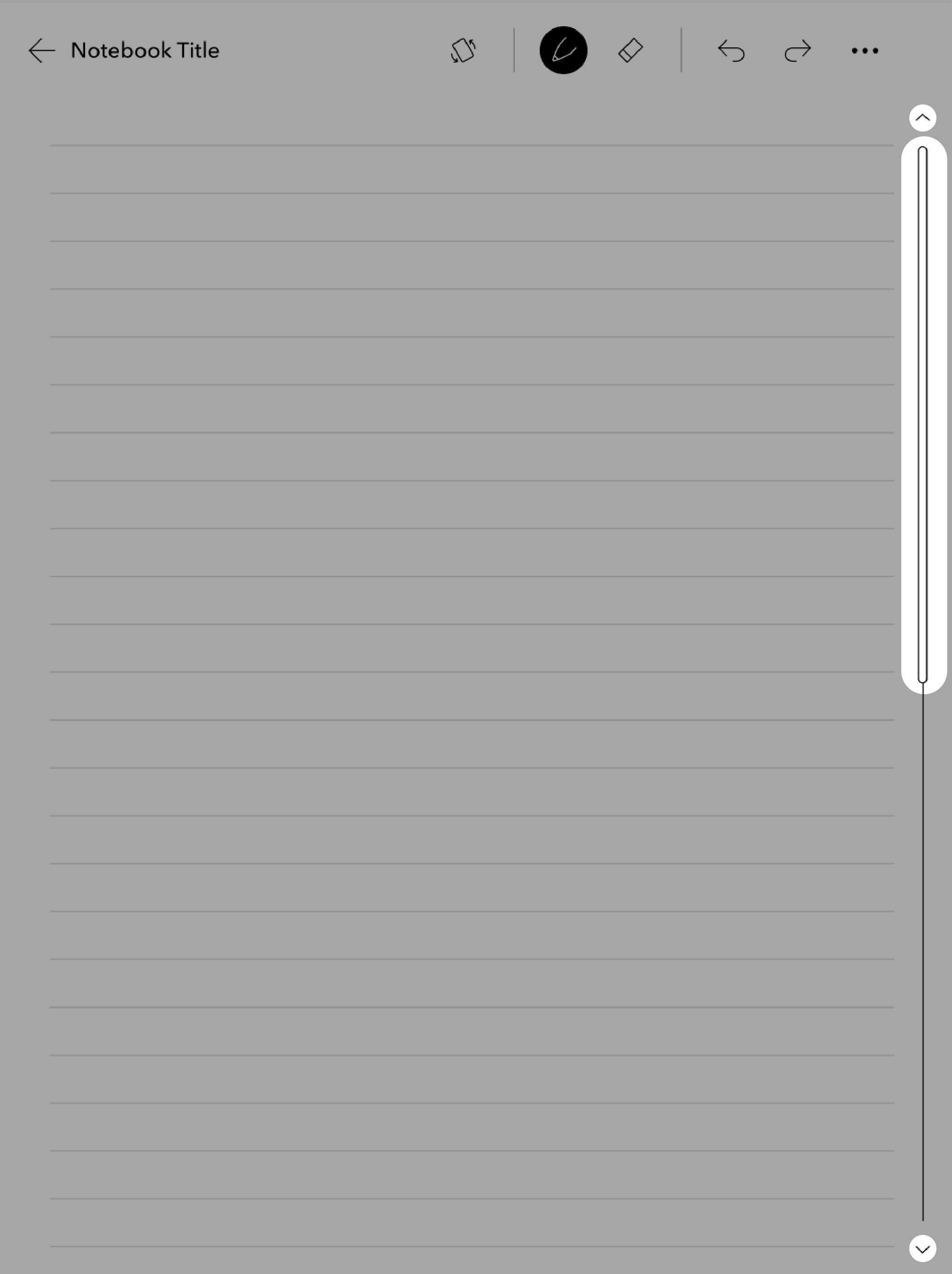 Kobo eReader Notebook view with the scroll bar highlighted on the right.