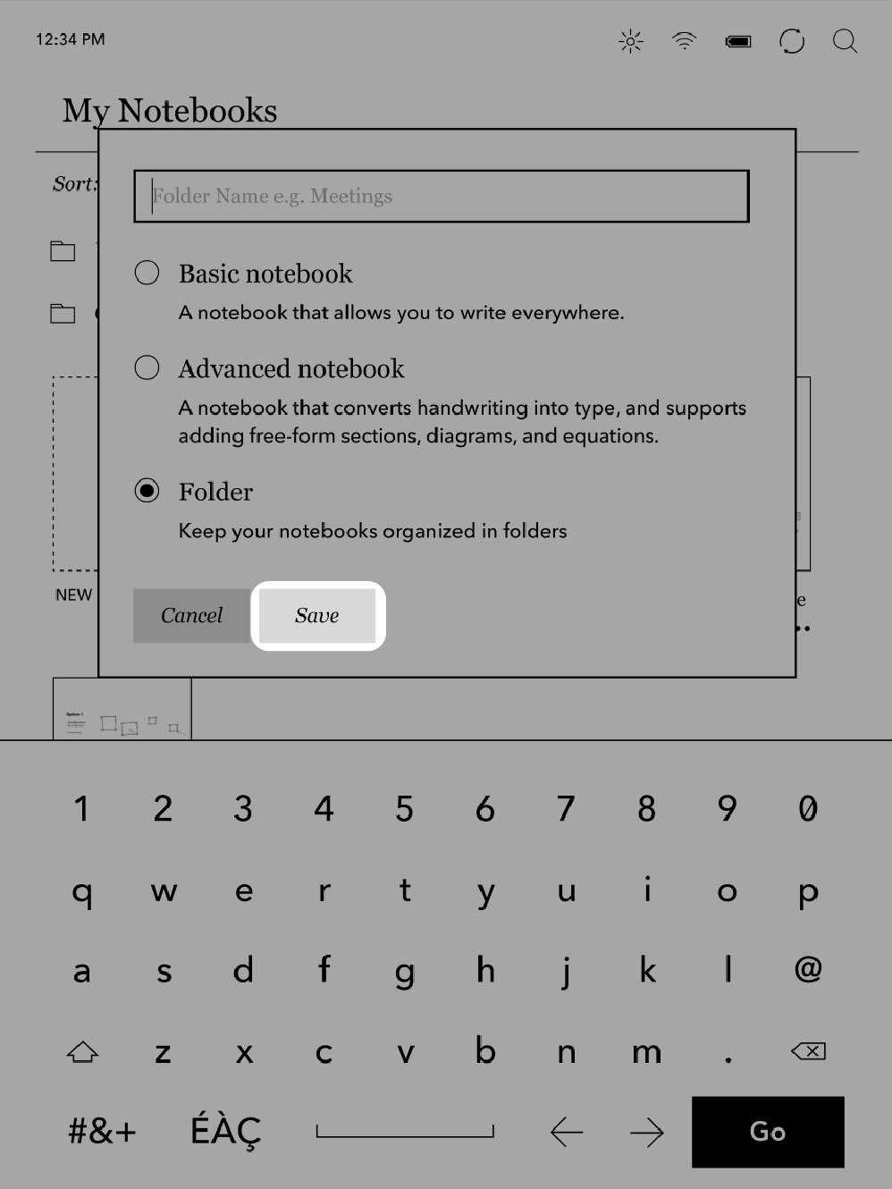Notebook view with Save button highlighted.