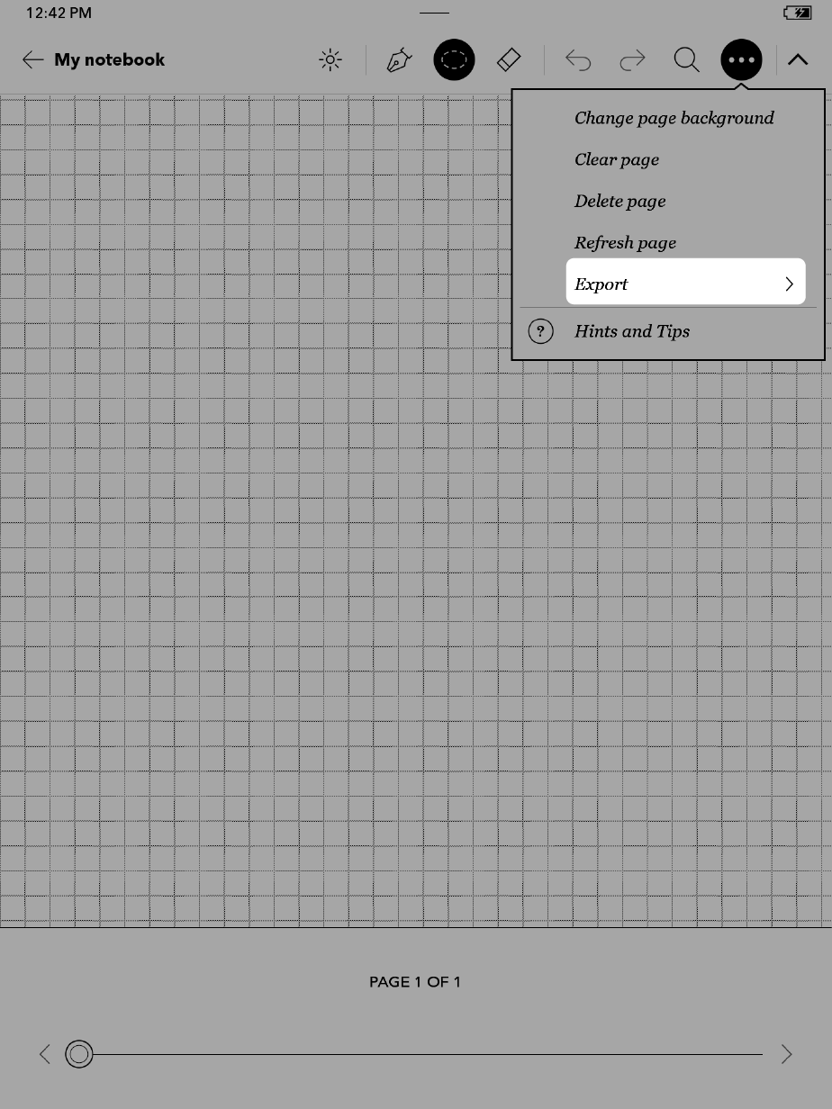 Notebook view with Export button highlighted.