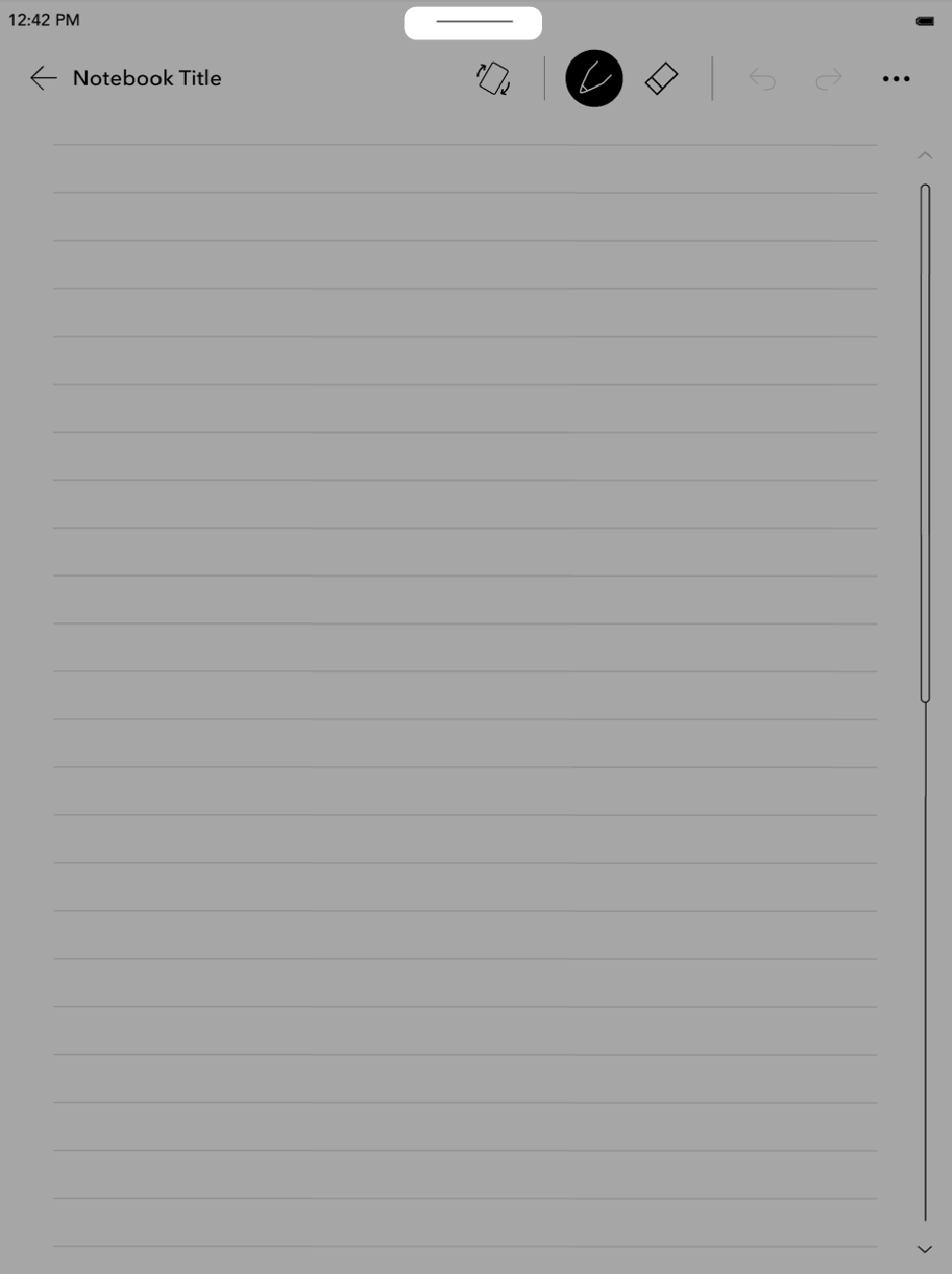 Kobo eReader notebook view with a horizontal line icon near the top of the screen highlighted.