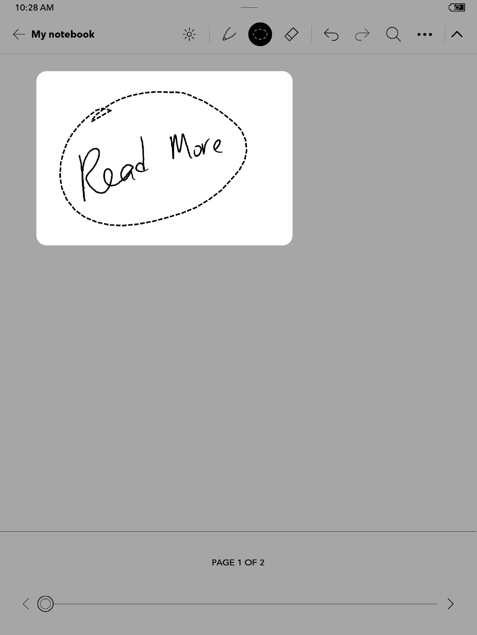 Notebook view with the lasso icon around a word.