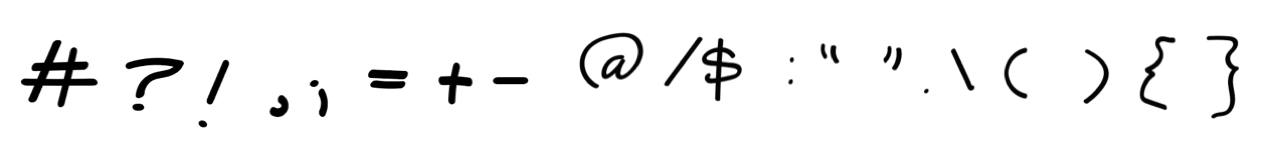 A list of  handwritten symbols.