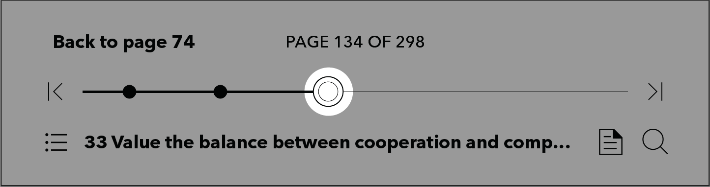 Menu dello scrubber della pagina dell'eReader Kobo con un'icona evidenziata attorno al cerchio.