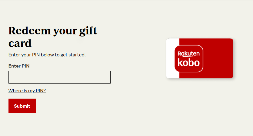skriv inn PIN-kode – løs inn Kobo Gift Card.png